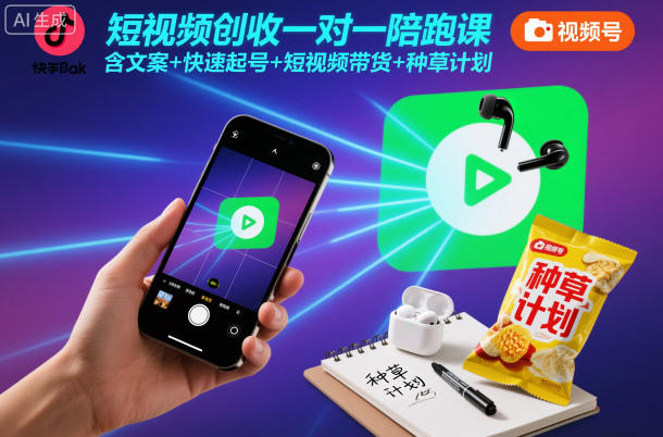 短视频创收一对一陪跑课，含文案+快速起号+短视频带货+种草计划-愛營銷俱樂部