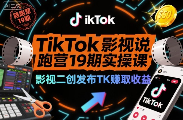 TikTok影视解说陪跑营19期实操课，影视二创发布TK賺取收益，万播收益50美金(更新)-愛營銷俱樂部