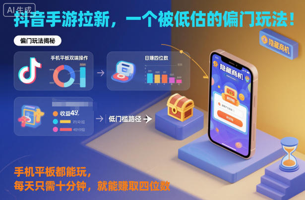 抖音手游拉新，一个被低估的偏门玩法！手机平板都能玩，每天只需十分钟，就能賺取四位数【揭秘】-愛營銷俱樂部