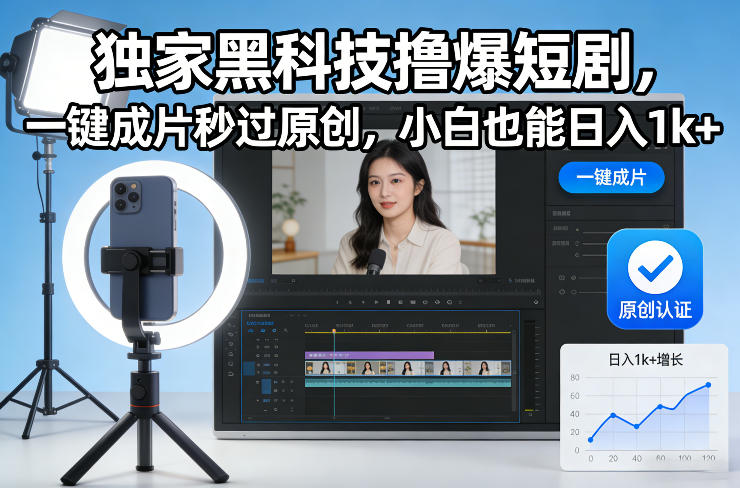 独家黑科技撸爆短剧，一键成片秒过原创，小白也能日入1k+【揭秘】-愛營銷俱樂部