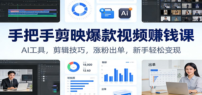 手把手剪映爆款视频赚钱课：AI工具，剪辑技巧，涨粉出单，新手轻松变现-愛營銷俱樂部