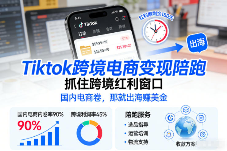 Tiktok跨境电商变现陪跑，抓住跨境红利窗口，国内电商卷，那就出海賺美金-愛營銷俱樂部
