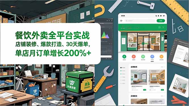 餐饮外卖全平台实战，店铺装修、爆款打造、30天爆单，手把手教学，单店月订单增长200%+-愛營銷俱樂部