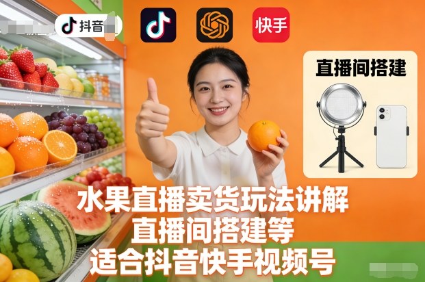 水果直播卖货玩法讲解、直播间搭建等，适合抖音快手视频号-愛營銷俱樂部