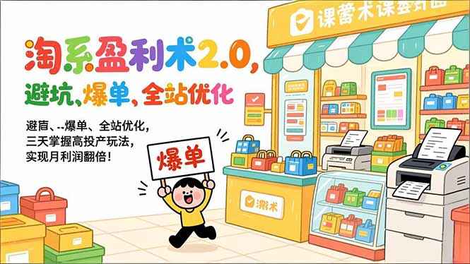 淘系盈利术2.0，避坑、爆单、全站优化，三天掌握高投产玩法，实现月利润翻倍！-愛營銷俱樂部