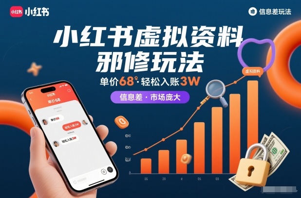 小红书虚拟资料邪修玩法，单价68，轻松入账3W，信息差玩法，市场庞大-愛營銷俱樂部