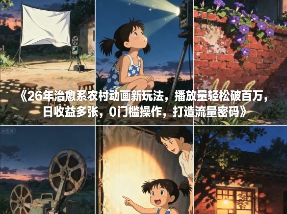 26年治愈系农村动画新玩法，播放量轻松破百万，日收益多张，0门槛操作，打造流量密码-愛營銷俱樂部