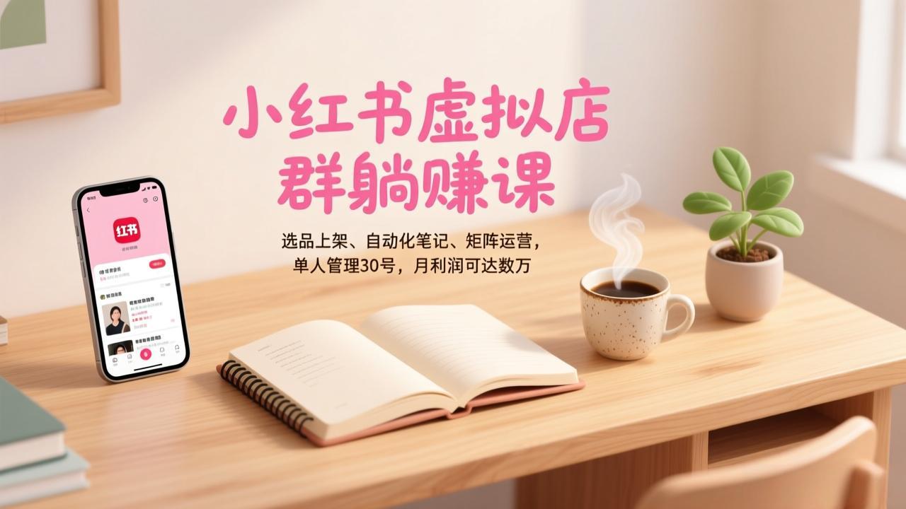 小红书虚拟店群躺赚课，选品上架、自动化笔记、矩阵运营，单人管理30号，月利润可达数万-愛營銷俱樂部
