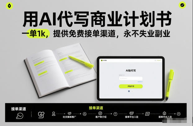 用AI代写商业计划书，一单1k，提供免费接单渠道，永不失业副业-愛營銷俱樂部