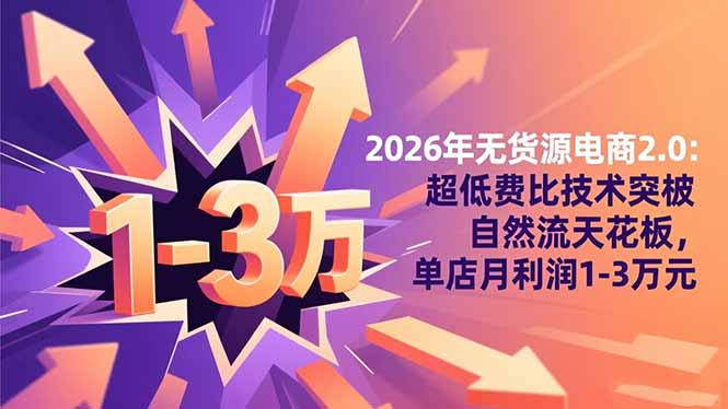 2026年无货源电商2.0【更新】：超低费比技术突破自然流天花板，单店月利润1-3万元-愛營銷俱樂部