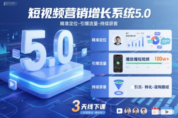 短视频营销增长系统5.0，精准定位-引爆流量-持续获客，3天线下课(音频+图片)-愛營銷俱樂部