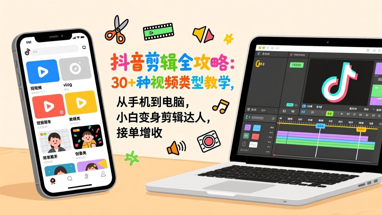 抖音剪辑全攻略:30+种视频类型教学,从手机到电脑,小白变身剪辑达人,接单增收-愛營銷俱樂部