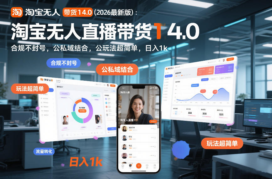 淘宝无人直播带货14.0(2026最新版)：合规不封号，公私域结合，玩法超简单，日入1k+【揭秘】-愛營銷俱樂部