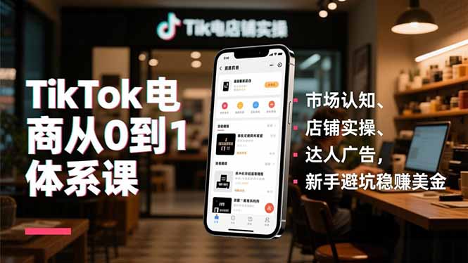 TikTok电商从0到1体系课，市场认知、店铺实操、达人广告，新手避坑稳赚美金-愛營銷俱樂部