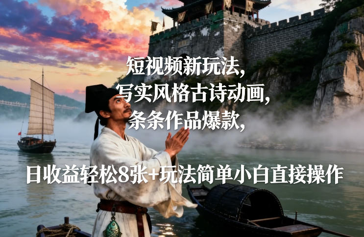短视频新玩法，写实风格古诗动画，条条作品爆款，日收益轻松8张+玩法简单小白直接操作-愛營銷俱樂部