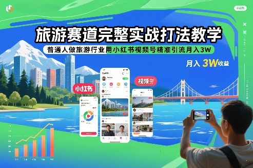 旅游赛道完整实战打法教学，普通人做旅游行业用小红书视频号精准引流月入3W-愛營銷俱樂部