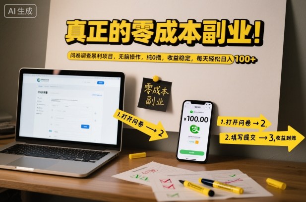 真正的零成本副业！问卷调查暴利项目，无脑操作，纯0撸，收益稳定，每天轻松日入100+【揭秘】-愛營銷俱樂部
