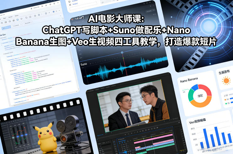 AI电影大师课：ChatGPT写脚本+Suno做配乐+Nano Banana生图+Veo生视频，打造爆款短片-愛營銷俱樂部