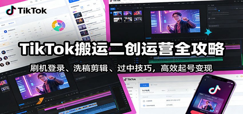 TikTok搬运二创运营全攻略：刷机登录、洗稿剪辑 、过中技巧，高效起号变现-愛營銷俱樂部