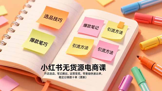 小红书无货源电商课，开店选品、笔记搬运、运营变现，零基础快速出单，稳定日销数十单(更新-愛營銷俱樂部