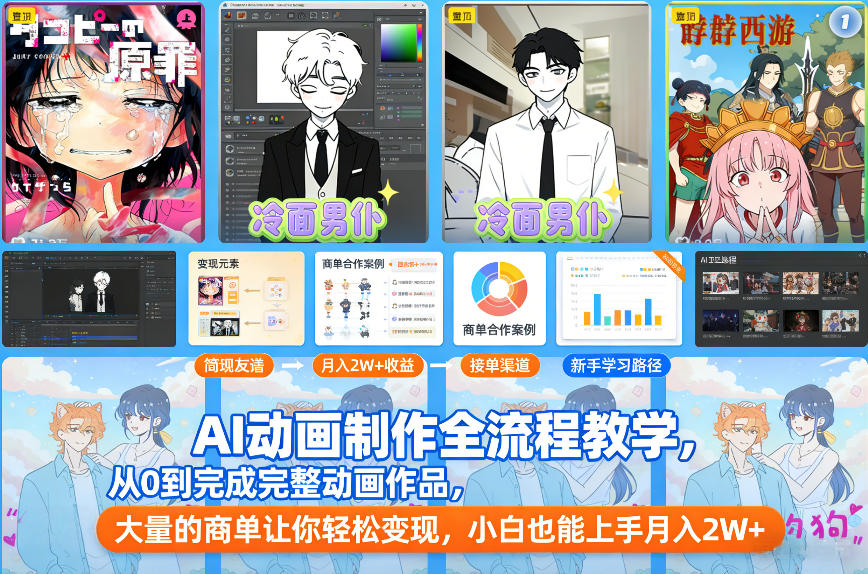 AI动画制作全流程教学，从0到完成完整动画作品，大量的商单让你轻松变现，小白也能上手月入2W+-愛營銷俱樂部