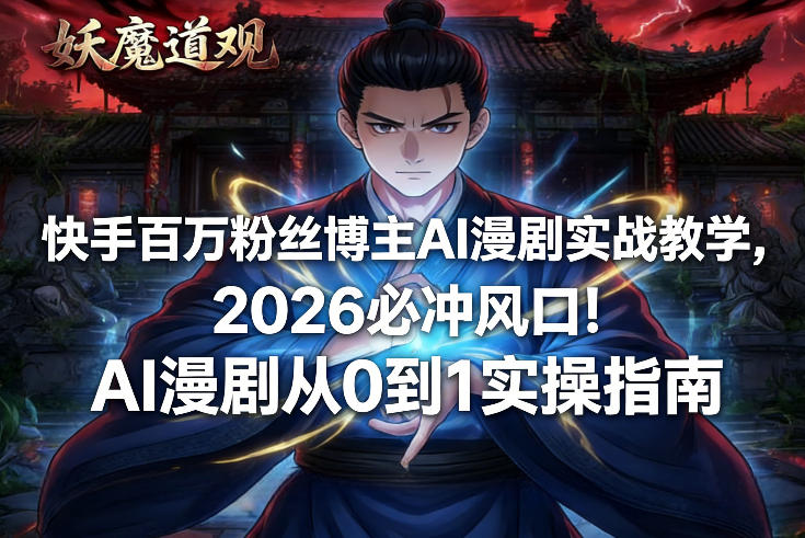 快手百万粉丝博主AI漫剧实战教学，2026必冲风口！AI漫剧从0到1实操指南-愛營銷俱樂部