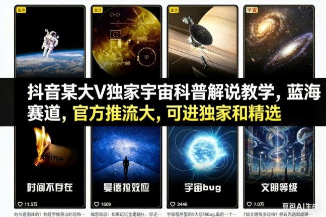 抖音某大V独家宇宙科普解说教学，蓝海赛道，官方推流大，可进独家和精选-愛營銷俱樂部