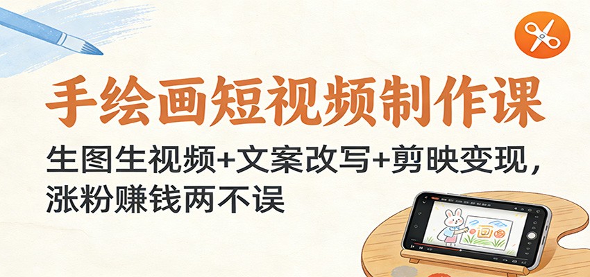 手绘画短视频制作课：生图生视频+文案改写+剪映变现，涨粉赚钱两不误-愛營銷俱樂部