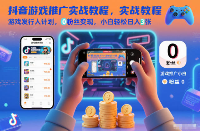 抖音游戏推广实战教程，游戏发行人计划，0粉丝变现，小白轻松日入3张-愛營銷俱樂部