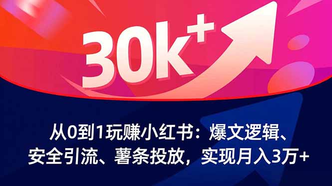 从0到1玩赚小红书:爆文逻辑、安全引流、薯条投放,实现月入3万+-愛營銷俱樂部