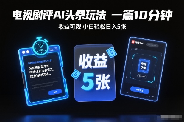 电视剧评AI头条玩法，一篇10分钟，收益可观，小白轻松日入5张+【独家】-愛營銷俱樂部