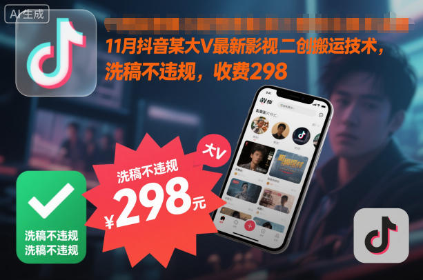 11月抖音某大V最新影视二创搬运技术，洗稿不违规，收费298-愛營銷俱樂部