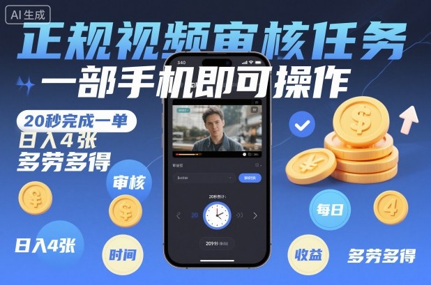 正规视频审核任务，一部手机即可操作，20秒完成一单，日入4张，多劳多得【揭秘】-愛營銷俱樂部