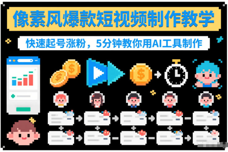 像素风爆款短视频制作教学，快速起号涨粉，5分钟教你用AI工具制作-愛營銷俱樂部