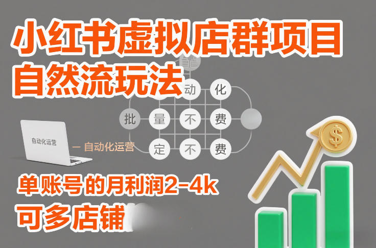 小红书虚拟店群项目，自然流玩法，批量自动化，稳定不费号，单账号的月利润2-4k，可多店矩阵-愛營銷俱樂部