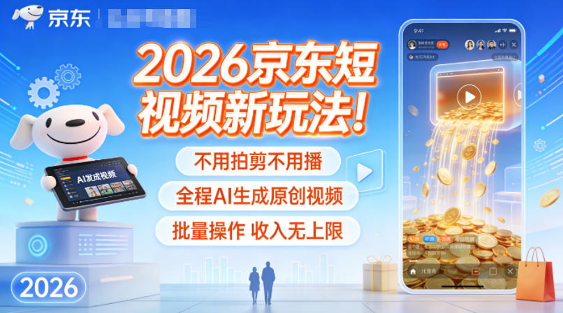 2026京东短视频新玩法！不用拍剪不用播，全程AI生成原创视频，批量操作收入无上限-愛營銷俱樂部