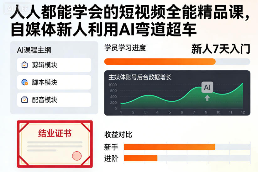 人人都能学会的短视频全能精品课,自媒体新人利用AI弯道超车-愛營銷俱樂部